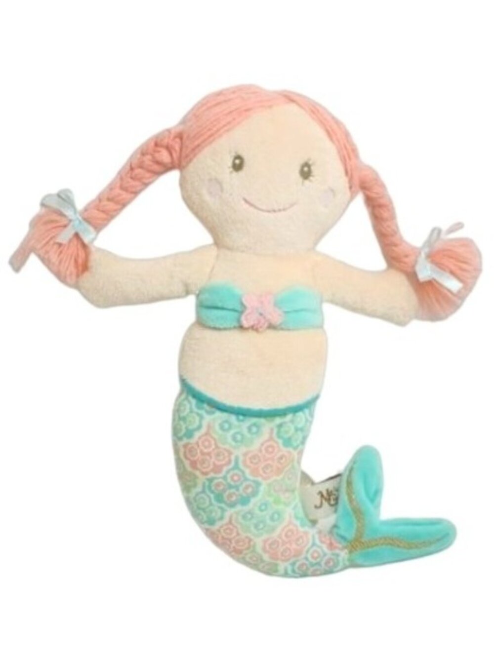Maison Chic Mermaid Plush Stuffed Baby Doll Rag Doll Pink Teal Pigtails Lovey